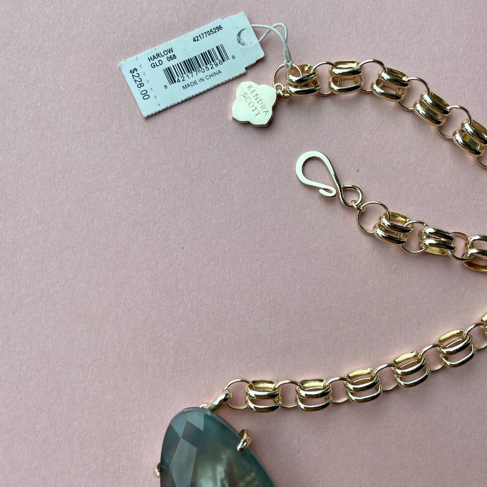 NWT Kendra Scott Harlow Necklace Grey Illusion 14k Gold Plated - Picture 10 of 11
